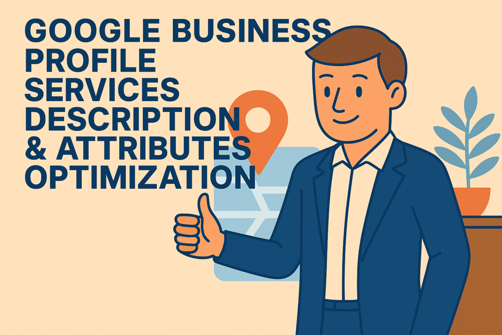 Google Business Profile Services Description Attributes Optimisation illustration with a business professional