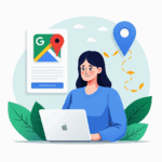 Business owner setting up Google Business Profile on laptop