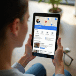 Business owner updating Google Business Profile on a tablet