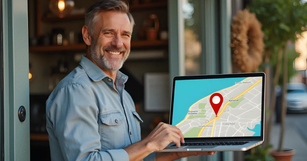 Business owner smiling after starting to get found in local search
