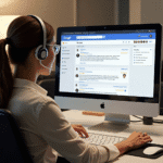 Customer service agent using desktop for Google Review Management responses