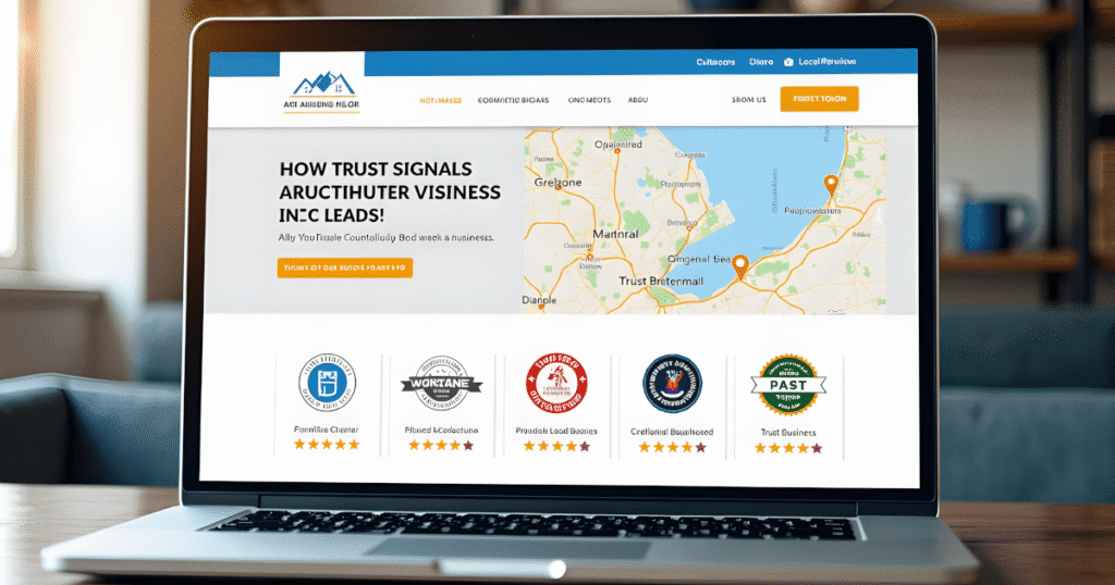 Local business website displaying trust signals that help convert visitors into leads